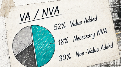 VA/NVA: 52% value added, 18% necessary NVA, 30% non-value added